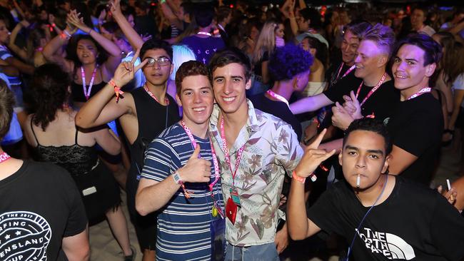 Matthew Rolls and Louis Caltabiano in Surfers Paradise for Schoolies last year. Picture: AAP Image/Richard Gosling