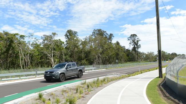 One of the first cars to travel along the newly-opened Byron Bay Bypass on Saturday, February 27, 2021. Picture: Liana Boss