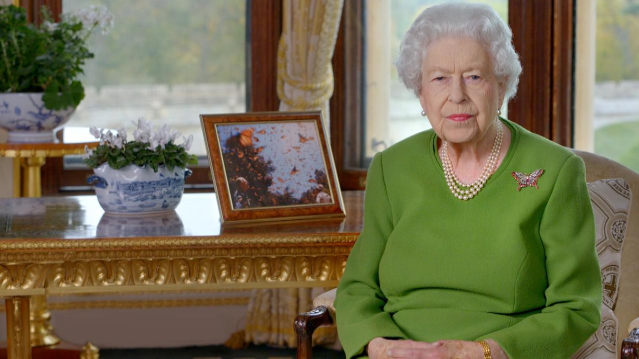 On November 1 the Queen couldn’t attend COP26 so had to appear by video link. Picture: Buckingham Palace/PA Wire.