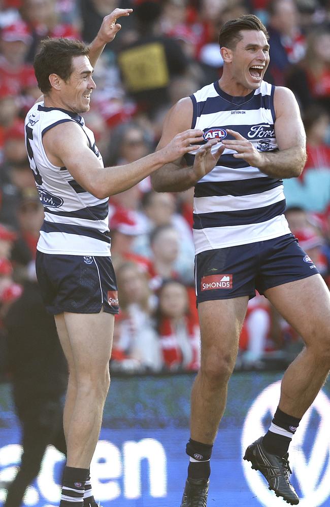 The Geelong forward line will now be living without Tom Hawkins. Picture: Phil Hillyard