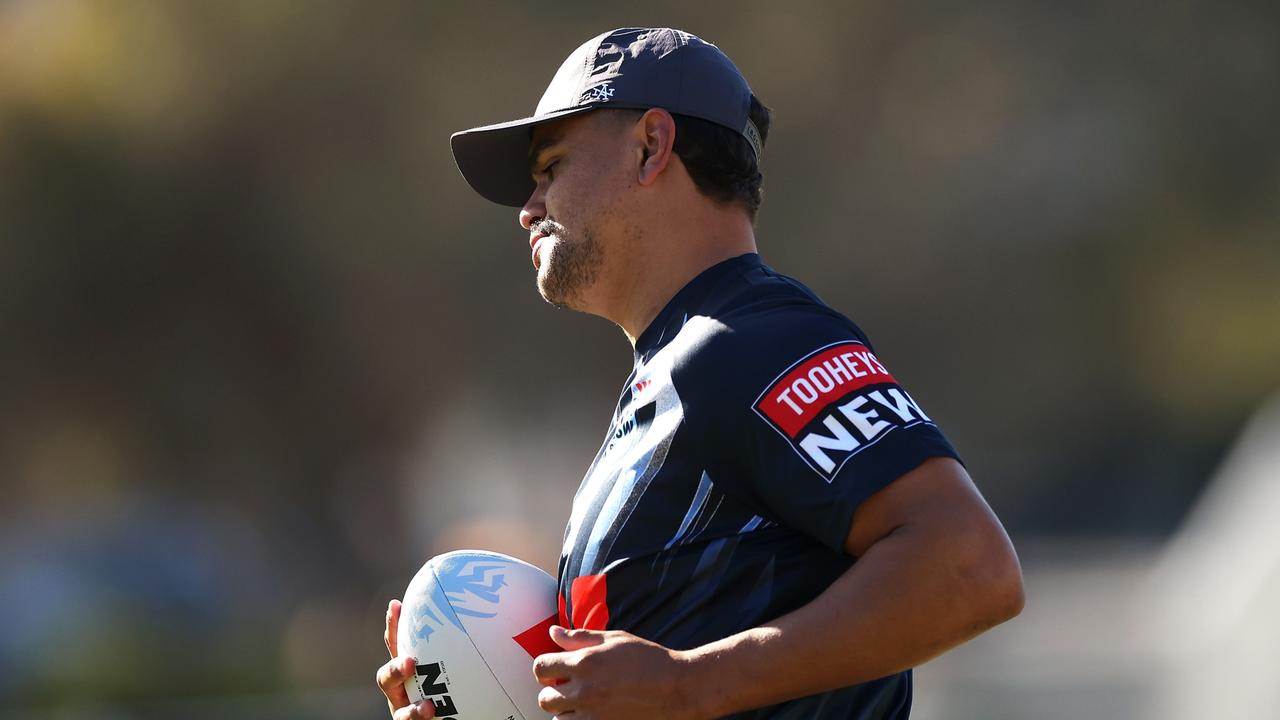 SYDNEY, AUSTRALIA - MAY 23: Latrell Mitchell runs during a New South Wales Blues State of Origin training session at Coogee Oval on May 23, 2023 in Sydney, Australia. (Photo by Mark Kolbe/Getty Images)