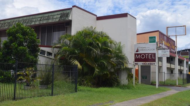 Ambassador Motel in an abandoned and overgrown state in late December 2023.