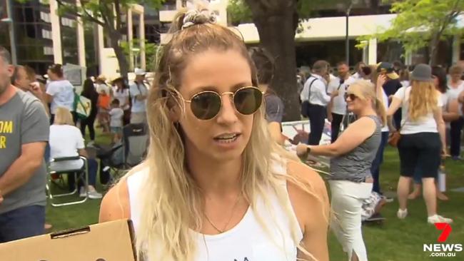 Varnhagen at a protest against mandatory Covid vaccinations for SA Heath workers. Picture: 7 NEWS.