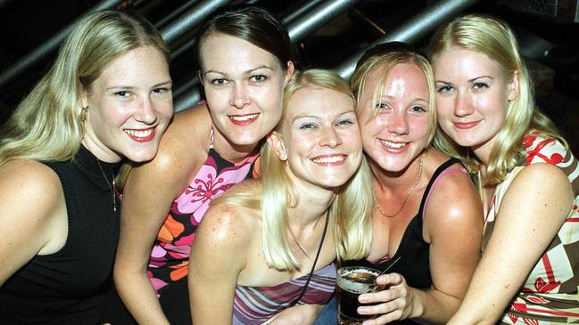 Kate Reynolds, Michelle and Kelly McKelvie, Michelle Jedra and Christine Glancy in 2002. Picture: Steve Pohlner