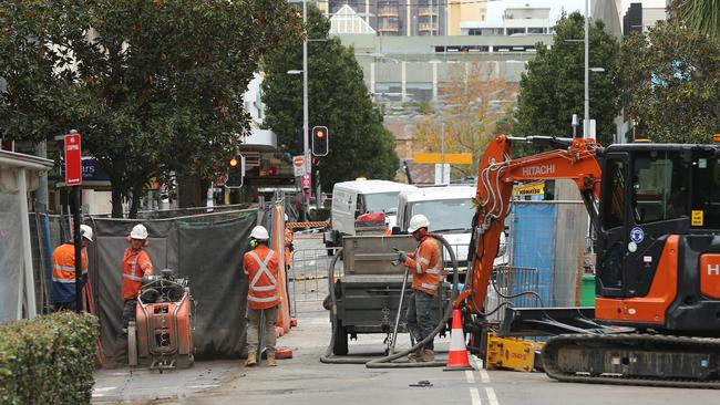 Light rail construction has blocked Church St. Picture: Richard Dobson