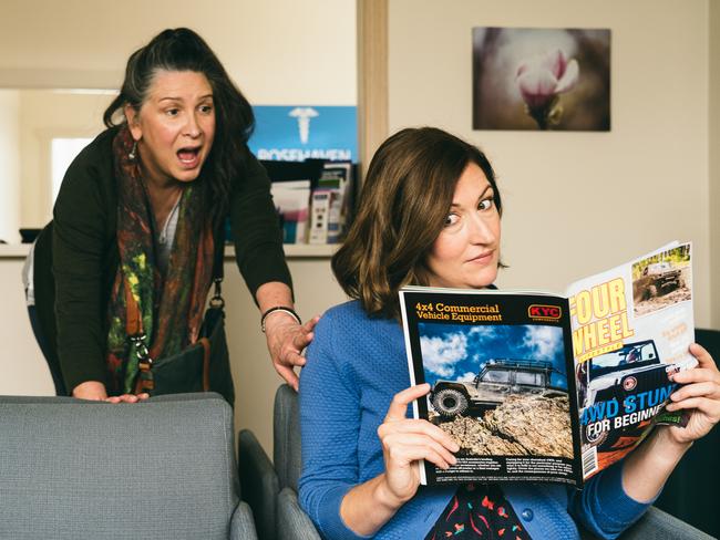 Pamela Rabe and Celia Pacquola in hit Tasmanian TV series Rosehaven. Picture: Supplied