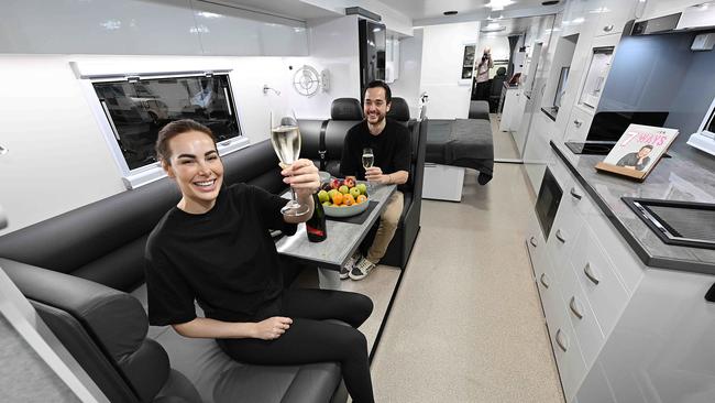 Ben and Michelle Jenkins in a top-of-the-range mobile home. Picture: Lyndon Mechielsen