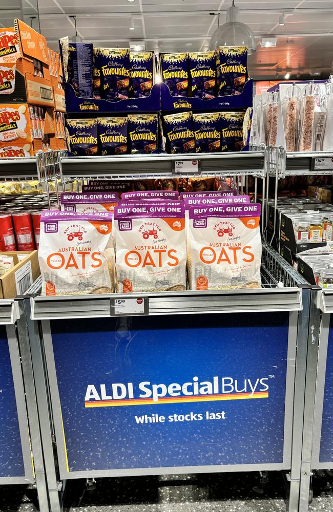 Shoppers can buy a $5.99 bag of rolled oats from Aldi, and Red Tractor will donate a bag to Foodbank. Picture: Rebekah Scanlan/news.com.au