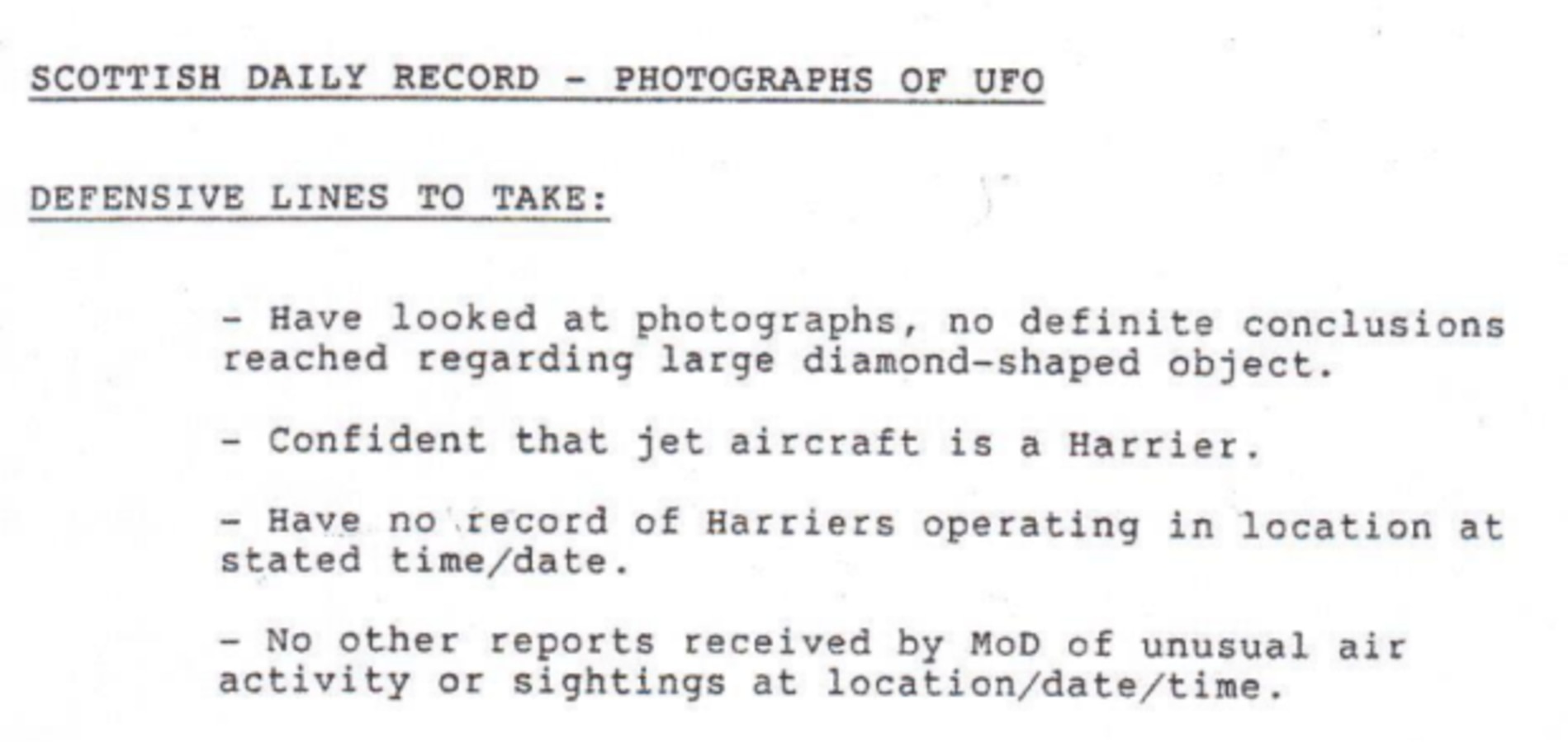 MoD documents show how they wanted to respond to the photo back in 1990