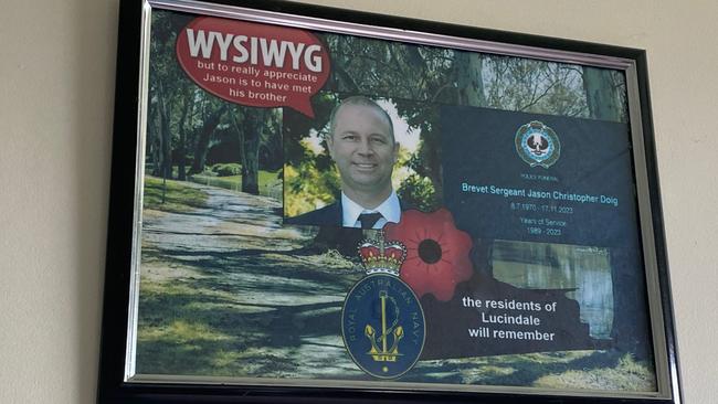 Memorial for Jason Doig in Lucindale community hub. Picture: Ben Clark