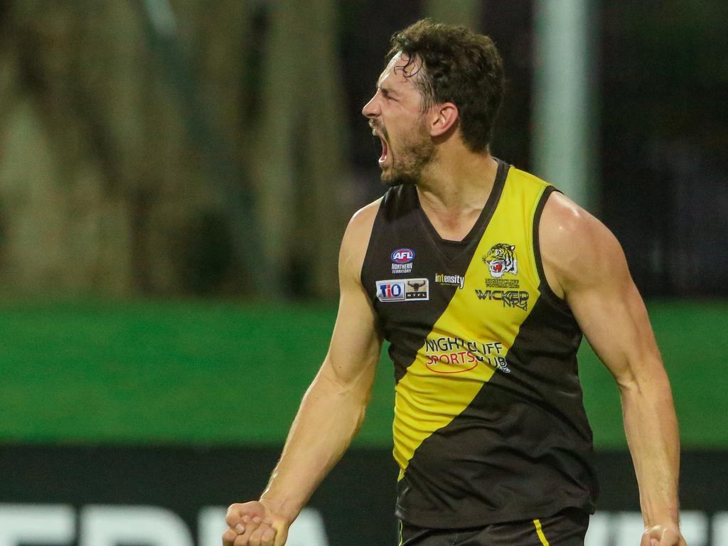 John Butcher jubilant after nailing a goal. Picture Glenn Campbell