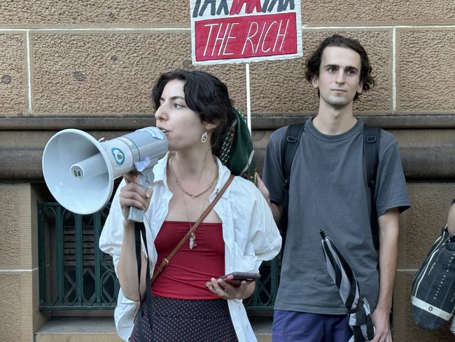 Greens candidate for Summer Hill Izabella Antoniou spoke to the crowd. Picture: Eli Green / NCA Newswire