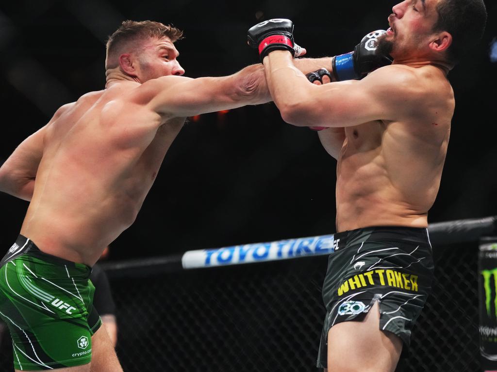 Whittaker (R), was forced into a rethink after his loss to Dricus du Plessis (L). Picture: Cooper Neill/Zuffa LLC via Getty Images