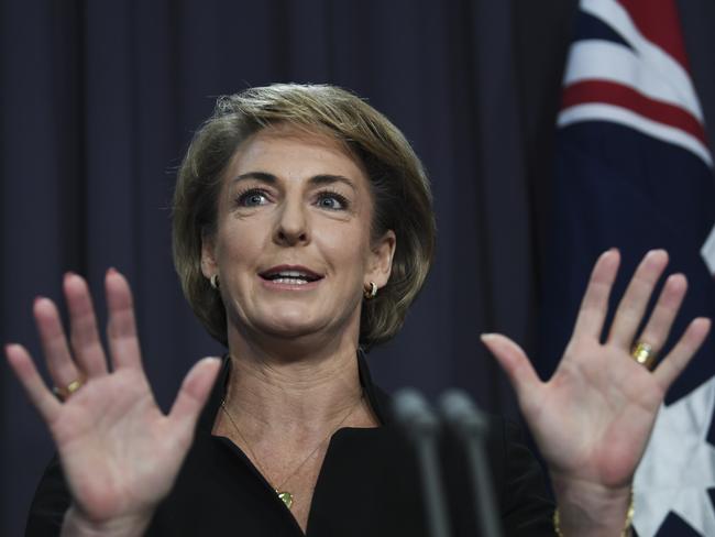 Australian Employment Minister Michaelia Cash speaks to the media during a press conference at Parliament House in Canberra, Wednesday, May 30, 2018. (AAP Image/Lukas Coch) NO ARCHIVING