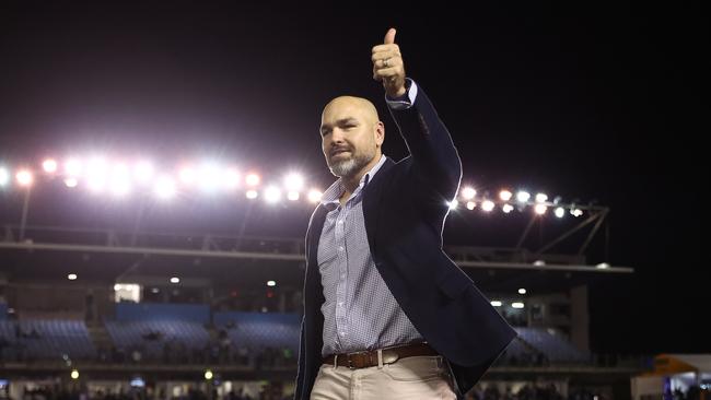 Cowboys coach Todd Payten thanks the crowd after winning the NRL Qualifying Final match between the Cronulla Sharks and the North Queensland Cowboys at PointsBet Stadium on September 10, 2022 in Sydney, Australia. (Photo by Mark Metcalfe/Getty Images)