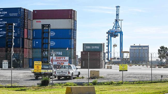 General pictures of shipping container terminals along Coghlan Rd in Outer Harbor. Picture: NCA NewsWire / Brenton Edwards