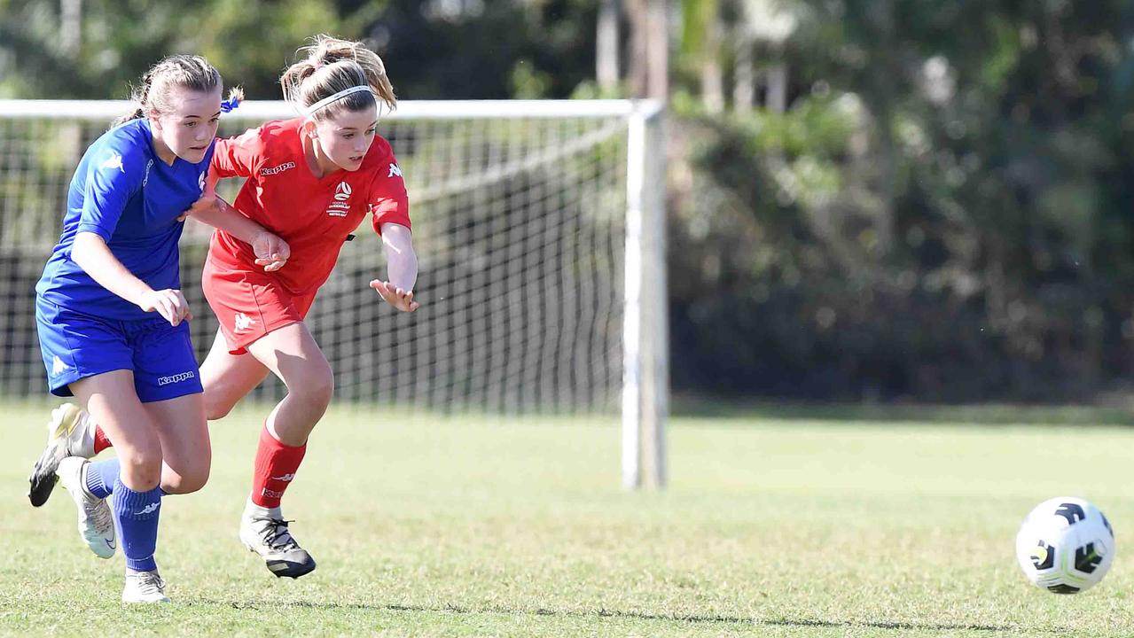 Football Queensland Community Cup carnival, Maroochydore. U15-17 girls, Metro South V Central Coast. Picture: Patrick Woods.