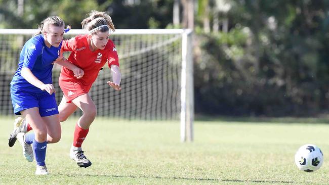 Football Queensland Community Cup carnival, Maroochydore. U15-17 girls, Metro South V Central Coast. Picture: Patrick Woods.