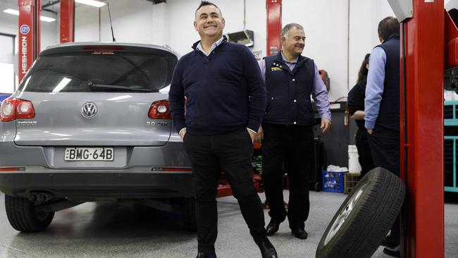 NSW Nationals leader John Barilaro, left, with Eden-Monaro candidate Trevor Hicks in Queanbeyan. Picture: Sean Davey.