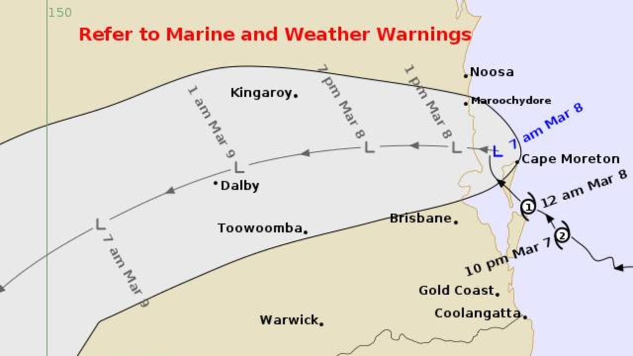 The Bureau of Meteorology's ex-cyclone track map issued just after 7am.