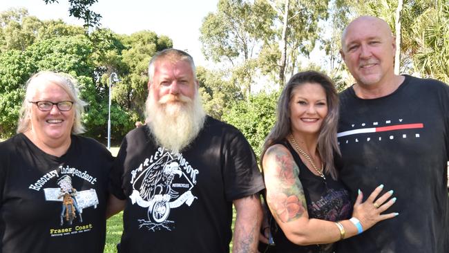 Lynette 'Neddy' Nobel, Ken 'Grumpy' Nobel, Meg Anderson and Dean Ballard get ready for Ride4Lives suicide awareness ride at Gladstone Marina February 29, 2020