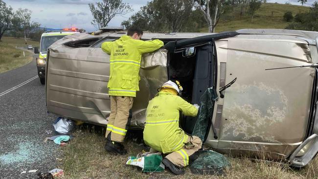 The aftermath of a rollover in Woolooga which caused $20,000 in damages to Mr Prétet’s business. Picture: Contributed