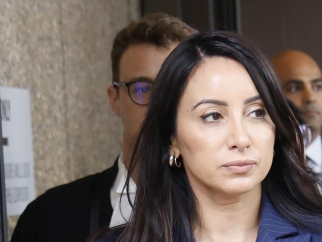 SYDNEY, AUSTRALIA. NewsWire Photos. FEBRUARY 6, 2025. Presenter and journalist Antoinette Lattouf pictured in a blue pinstripe suit as she leaves Federal court, Sydney., Picture: NewsWire/ Damian Shaw,