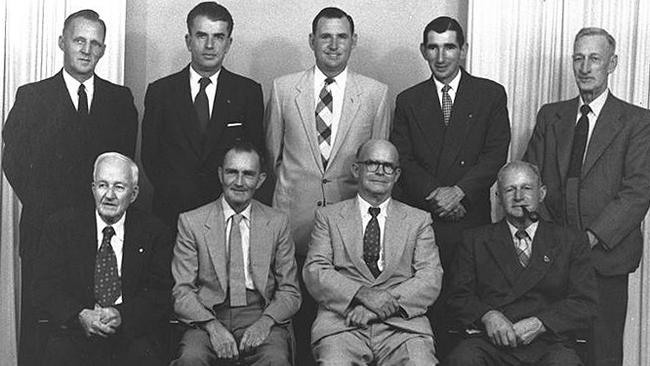 Norman Sydney Woodroffe (front row on left) with members of the South Coast Fire Board in 1955.