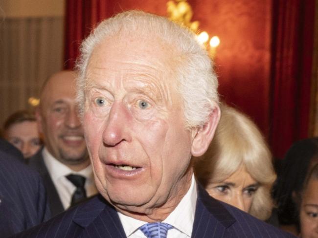 LONDON, ENGLAND - OCTOBER 02: Britain's King Charles III and Queen Camilla are greeted by a number of well-known members of the Commonwealth Diaspora including actress Cate Blanchett, singer Grace Jones, dancer Motshegetsi Mabuse-Voznyuk, rugby player Theodore McFarland, soprano Isabella Moore and singer Neil Finn during a reception to celebrate the Commonwealth, ahead of the Commonwealth Heads of Government Meeting in Samoa, at St. James's Palace on October 2, 2024 in London, England. The reception, for around 300 guests, will recognise and celebrate the huge contribution made by the Commonwealth. (Photo by Jeff Gilbert - WPA Pool/Getty Images)