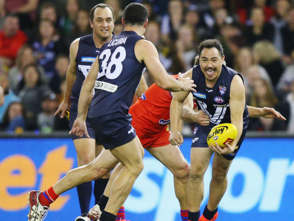 Sam Pang, pictured in a charity match from 2016, is mad Carlton fan. Picture: Michael Dodge/Getty Images