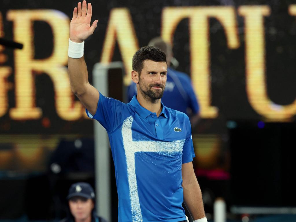 Serbia's Novak Djokovic celebrates his victory against USA's Nishesh Basavareddy during their men's singles match on day two of the Australian Open tennis tournament in Melbourne on January 13, 2025. (Photo by DAVID GRAY / AFP) / -- IMAGE RESTRICTED TO EDITORIAL USE - STRICTLY NO COMMERCIAL USE --