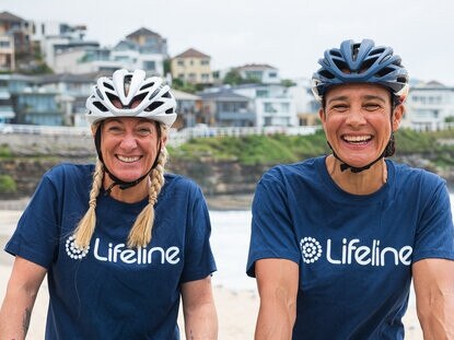 CYCLING 5000KM: Raising funds and awareness for Lifeline is the inspiration behind NSW firefighter Tara Lal (right) and Sarah Davis riding 5,000km across Australia. The pair will arrive in Byron Bay on May 12, 2021.