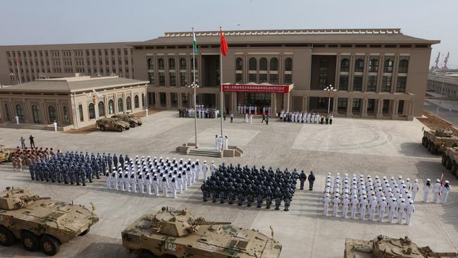 PLA personnel at the opening of China’s new military base in Djibouti in 2017. Picture: AFP