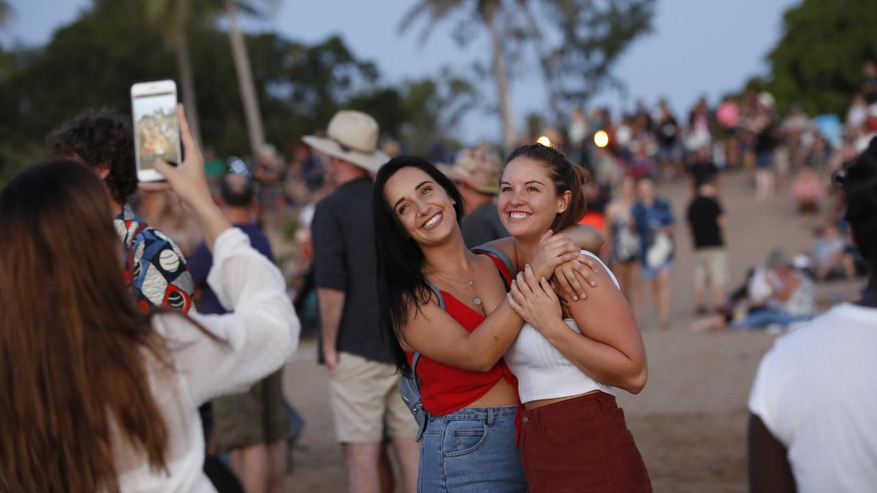 Devon Ciardela, left, and Kate Morley celebrate Territory Day. Picture: Glenn Campbell