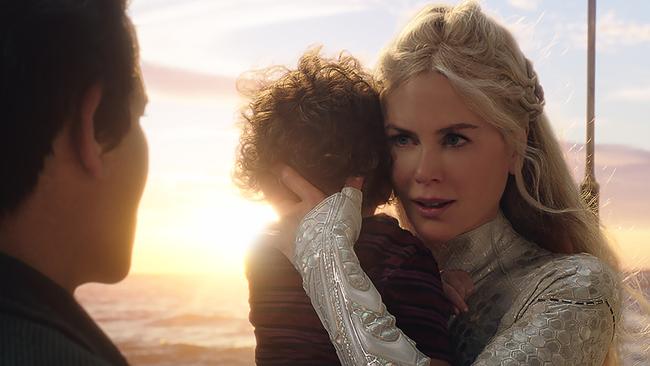 Queen Atlanna (Nicole Kidman) protects a young Arthur Curry. Picture: Warner Bros