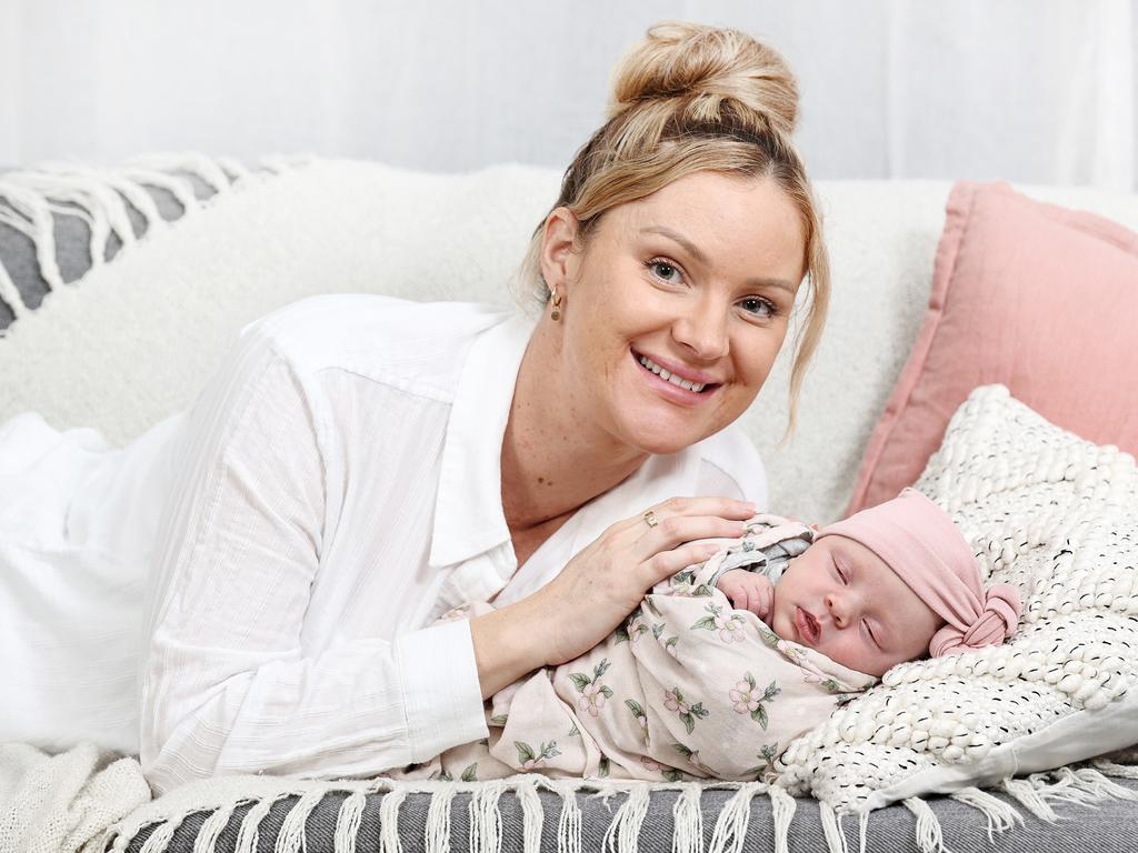 Amber Miller had a water birth with baby Vera two weeks ago. Picture: Tara Croser