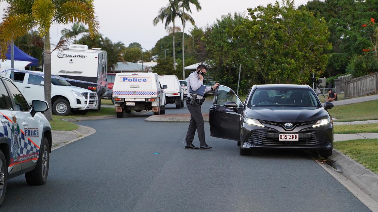 Multiple police cars were parked outside a Glenella home, and neighbours were being interviewed, following the death of a mother. Picture: Heidi Petith