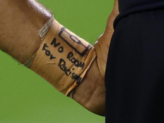 AFL Round 21. Carlton vs Gold Coast Suns at Marvel Stadium, Melbourne.  07/08.2021.    No Room For Racism written on the wrist tape of Eddie Betts of the Blues    .  Pic: Michael Klein