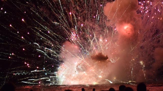 Terrigal New Years Eve fireworks turn horribly wrong as barge lights on fire. Picture: Twitter