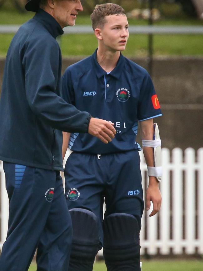 Preston Lee, son of former Australian Cricketer, Brett Lee, batting, during Green Shield – Mosman v Manly at Mosman. Photo: Kate Zarifeh