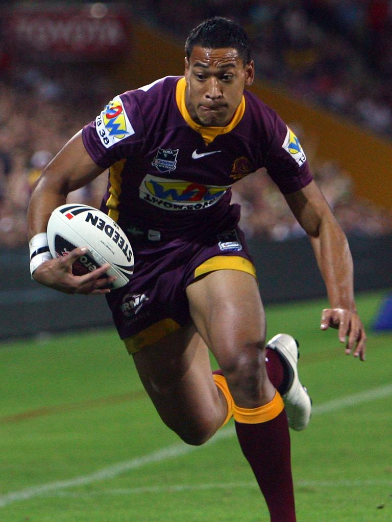 Israel Folau in action for the Broncos. Picture: Bradley Kanaris/Getty