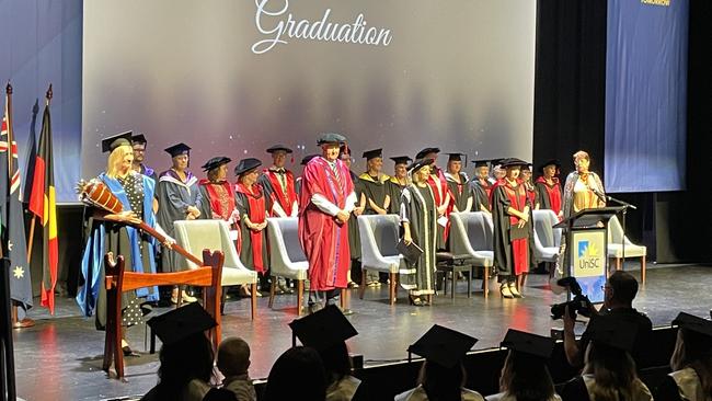 UniSC graduates celebrate at the Brolga Theatre in Maryborough, Qld.