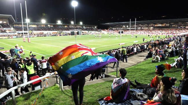 Rainbow flags re permitted at 4Pines Park but not on faces it seems. Picture: Tim Pascoe