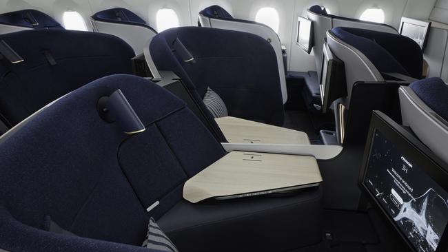 The business-class cabin is in a 1-2-1 configuration on the A350.