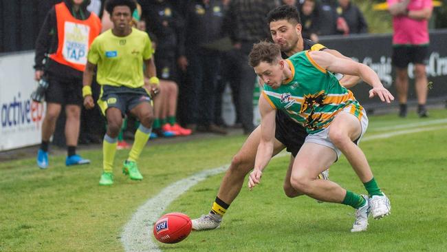 Very little separated the Mustangs and Tigers for three quarters. Picture: Mitcham Football Club