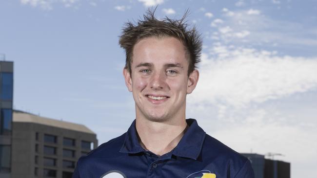 11/11/19 - AFL Draft hopeful Jackson Mead at The Advertiser to record the podcast with Andrew Capel and Jordan Pinto. Picture SIMON CROSS