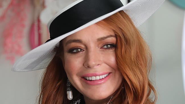 Derby Day at Flemington Racecourse. Lindsay Lohan in the Channel 10 marquee in the Birdcage.   Picture: Alex Coppel.