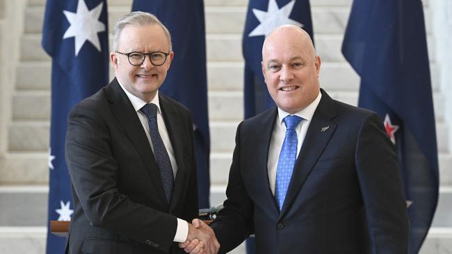 Prime ministers Anthony Albanese and Christopher Luxon pledged to step up trans-Tasman defence co-operation. Picture: NewsWire / Martin Ollman