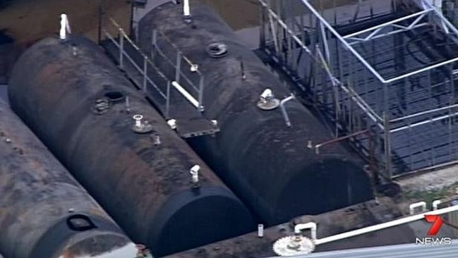 An aerial view of part of the oil facility at Yatala. Photo: 7 News