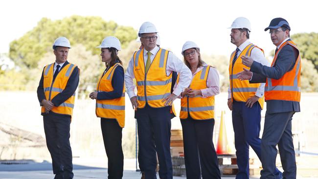 Anthony Albanese pictured with WA Premier Mark McGowan at Bellevue Railcar Manufacturing and Assembly Facility in Perth. Picture: Sam Ruttyn